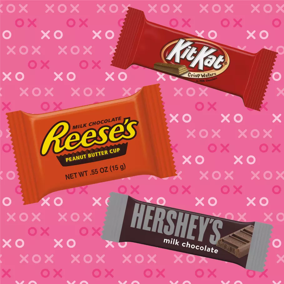 Hershey Valentine's Exchange Milk Chocolate Snack Size Assortment, 12.47 oz bag, 25 pieces - Out of Package