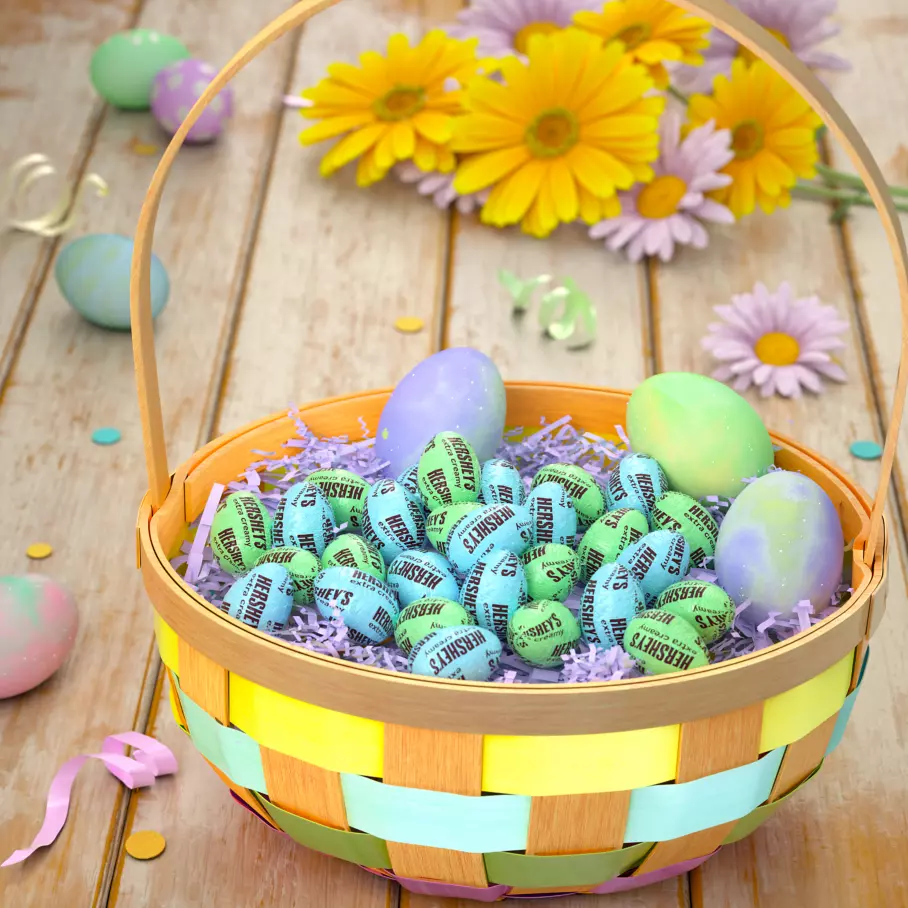 easter basket filled with hersheys easter extra creamy milk chocolate eggs