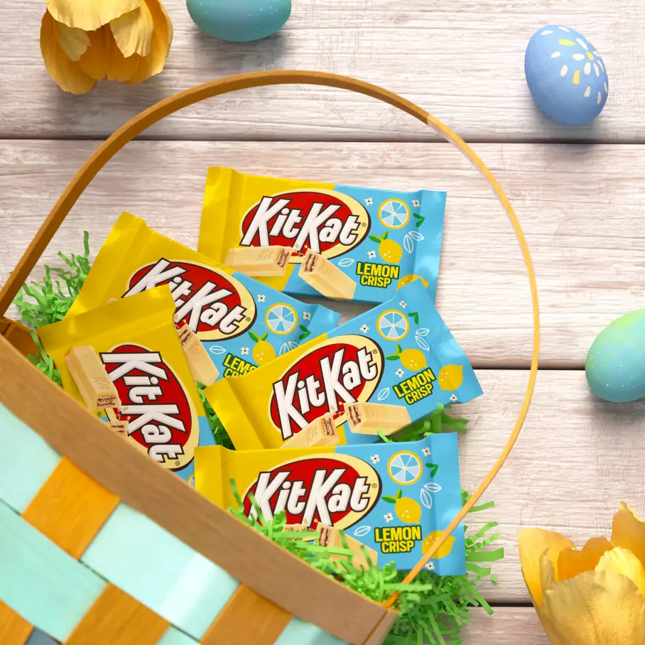 easter basket filled with kit kat lemon crisp candy bars