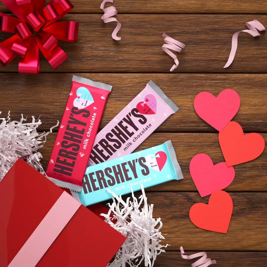 gift bag filled with hersheys valentines exchange milk chocolate candy bars