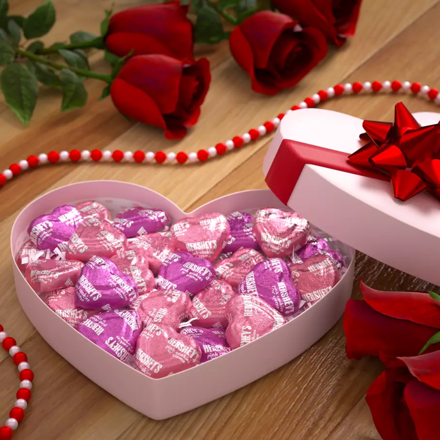 Gift box filled with HERSHEY'S COOKIES 'N' CREME Hearts