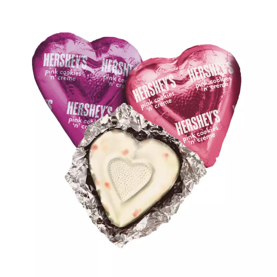 HERSHEY'S COOKIES 'N' CREME Pink Hearts, 8.8 oz bag - Out of Package