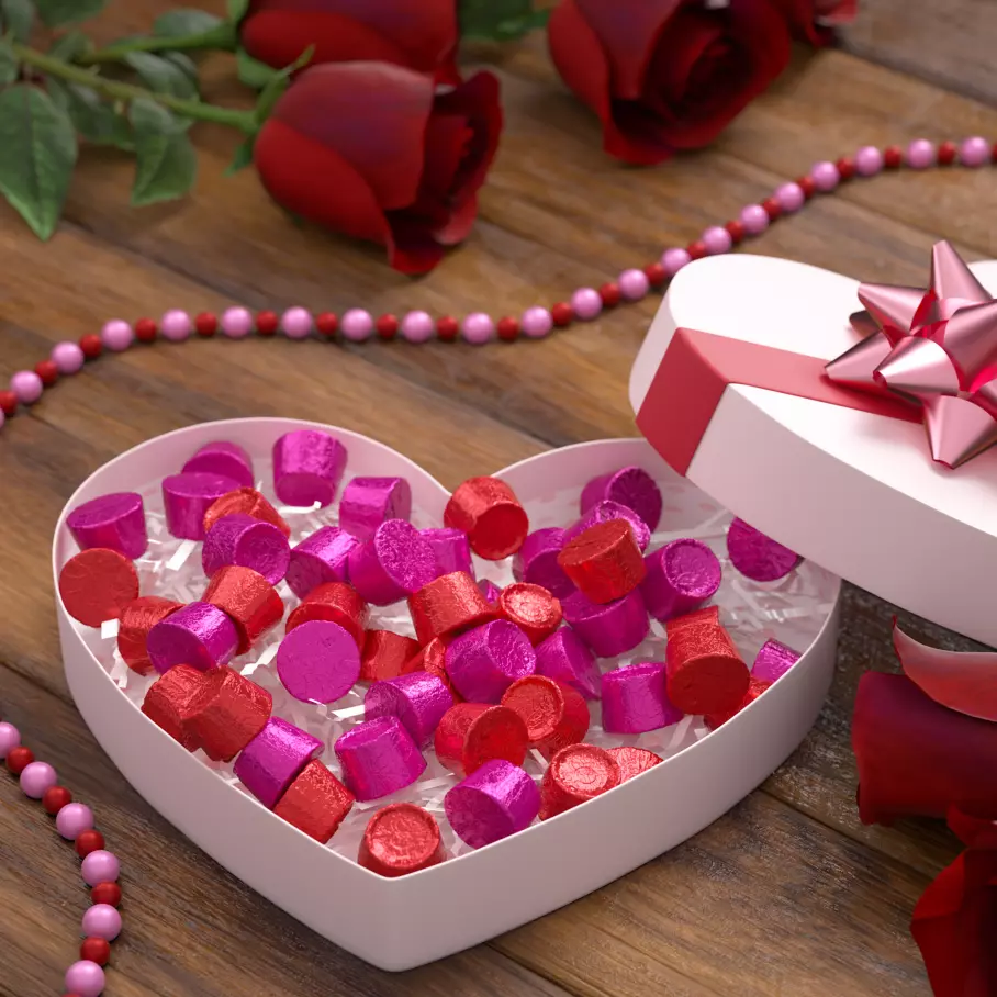 heart shaped gift box filled with rolo valentines creamy caramels in rich chocolate candy