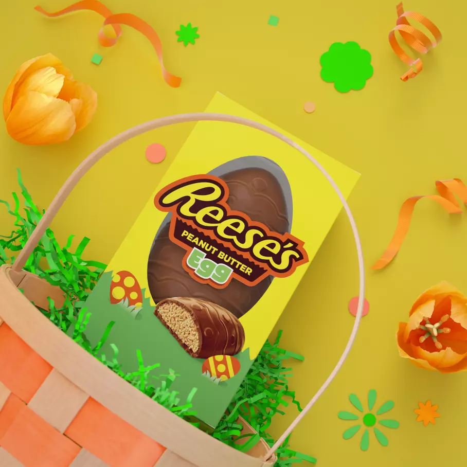 REESE'S Milk Chocolate Peanut Butter Giant Egg inside Easter basket