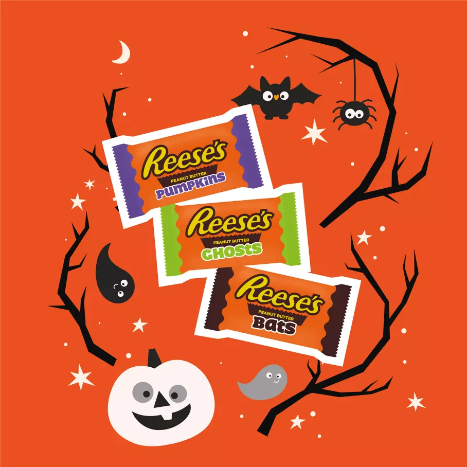REESE'S Halloween Milk Chocolate Peanut Butter Snack Size Assorted Shapes, 9 oz bag - Out of Package