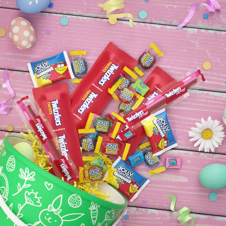 Assorted Hershey Candies inside Easter bucket