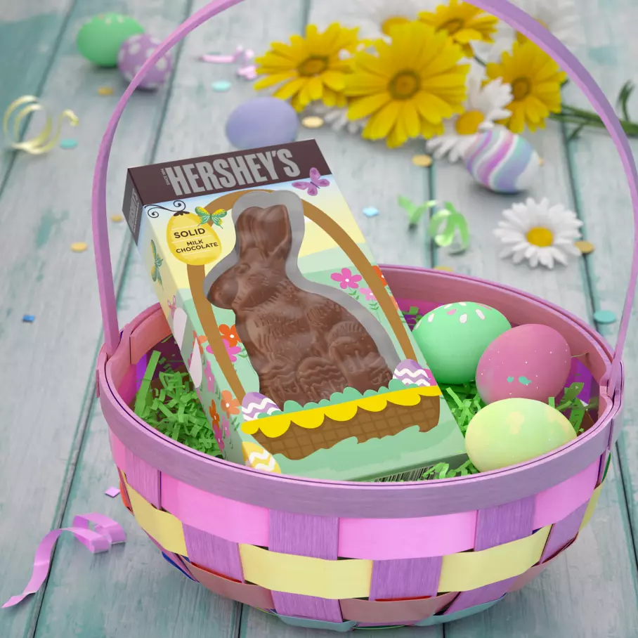 HERSHEY'S Solid Milk Chocolate Bunny inside Easter basket