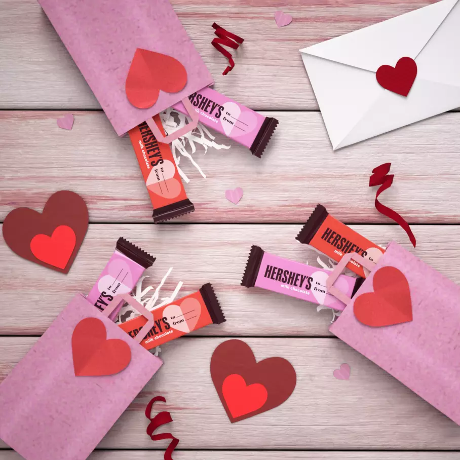 small gift bags filled with hersheys valentines milk chocolate snack size candy bars
