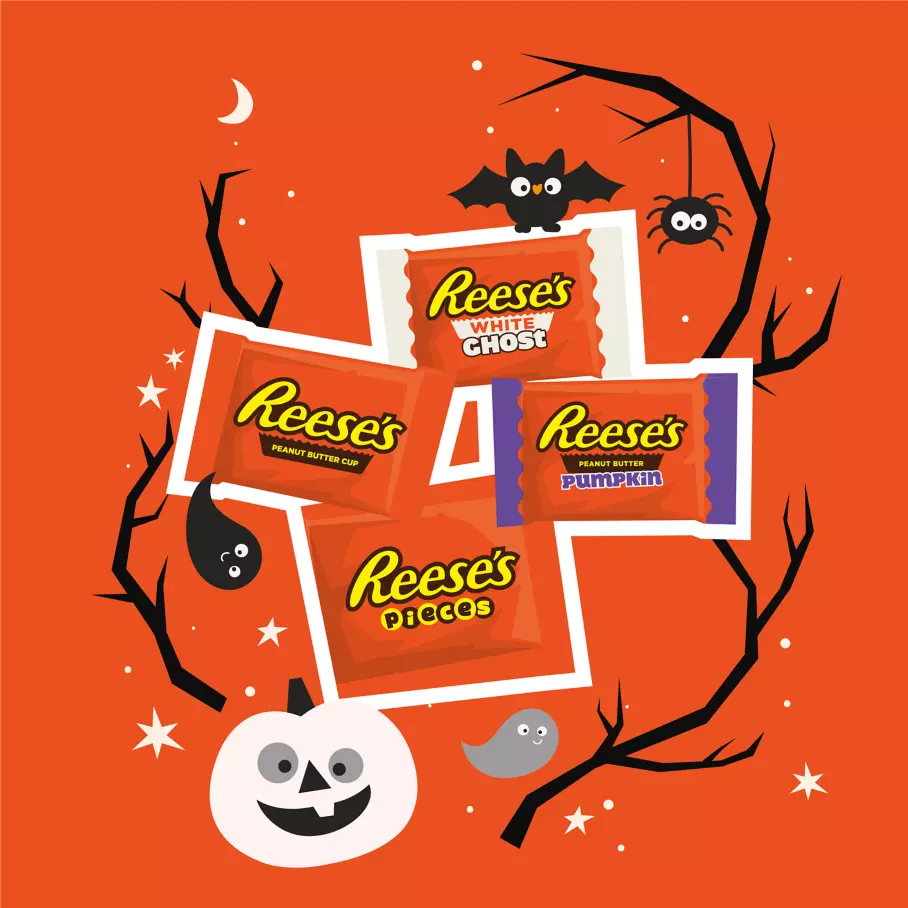 REESE'S Halloween Lovers Snack Size Assortment, 24.57 oz bag, 45 pieces - Out of Package