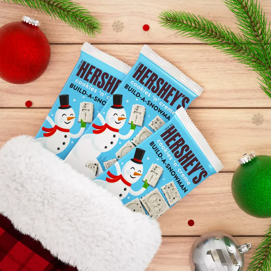christmas stocking filled with hersheys build a snowman cookies n creme xl candy bars