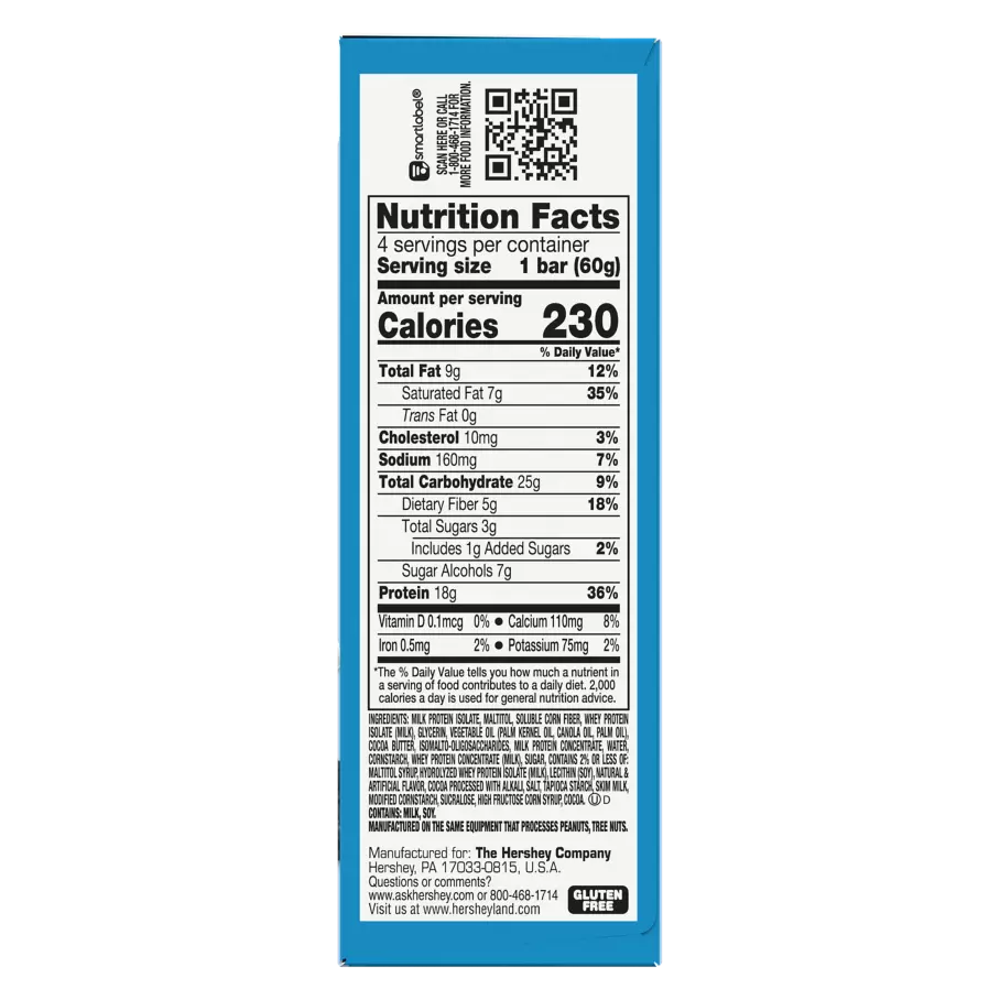 ONE HERSHEY'S Cookies ‘N’ Creme Flavored Protein Bars, 2.12 oz, 4 count box - Nutritional