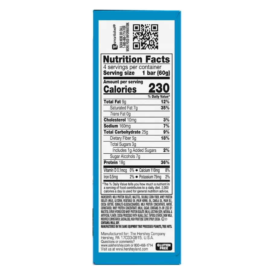 ONE HERSHEY'S Cookies ‘N’ Creme Flavored Protein Bars, 2.12 oz, 4 count box - Nutritional