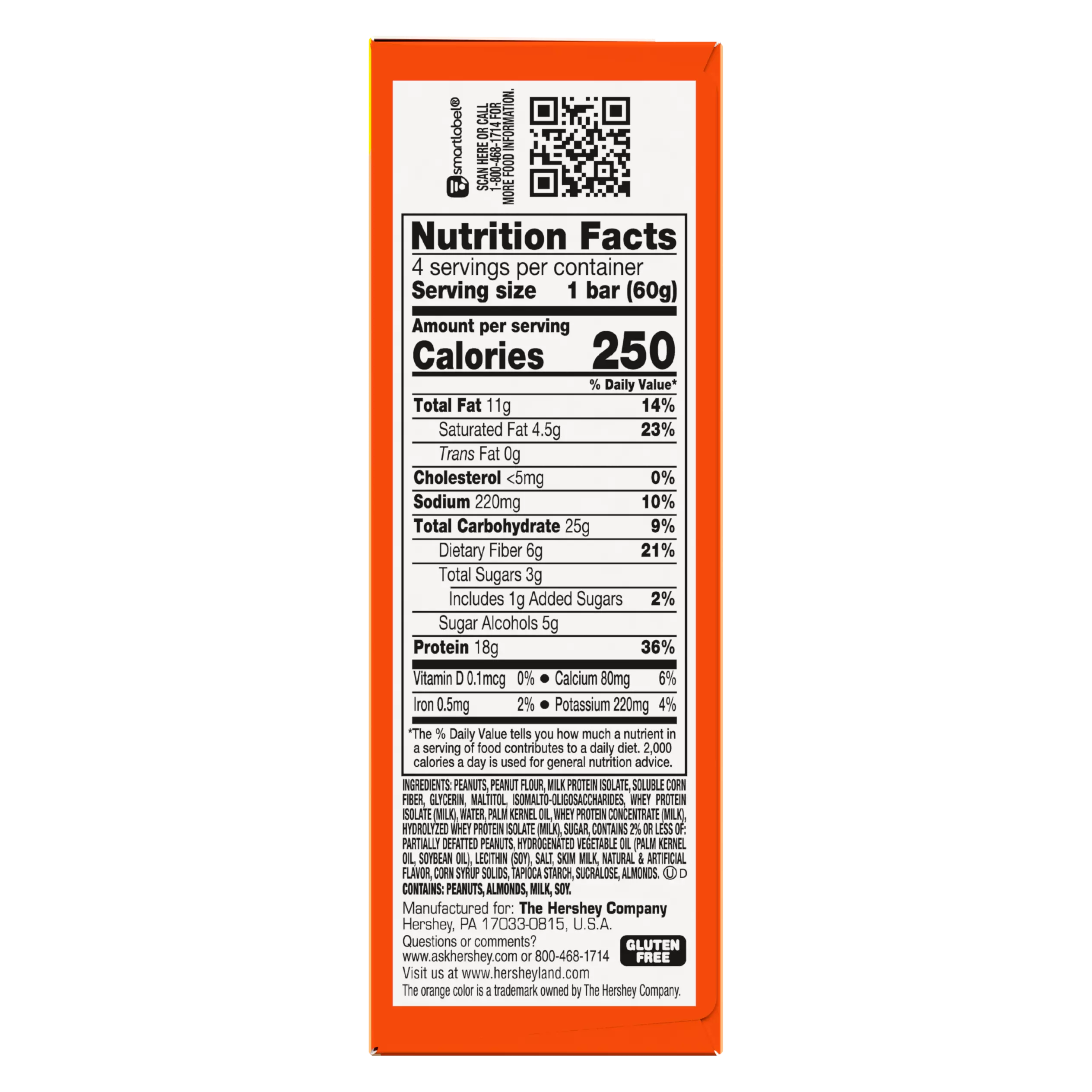 ONE REESE'S Peanut Butter Lovers Flavored Protein Bars, 2.12 oz, 4 count box - Nutritional