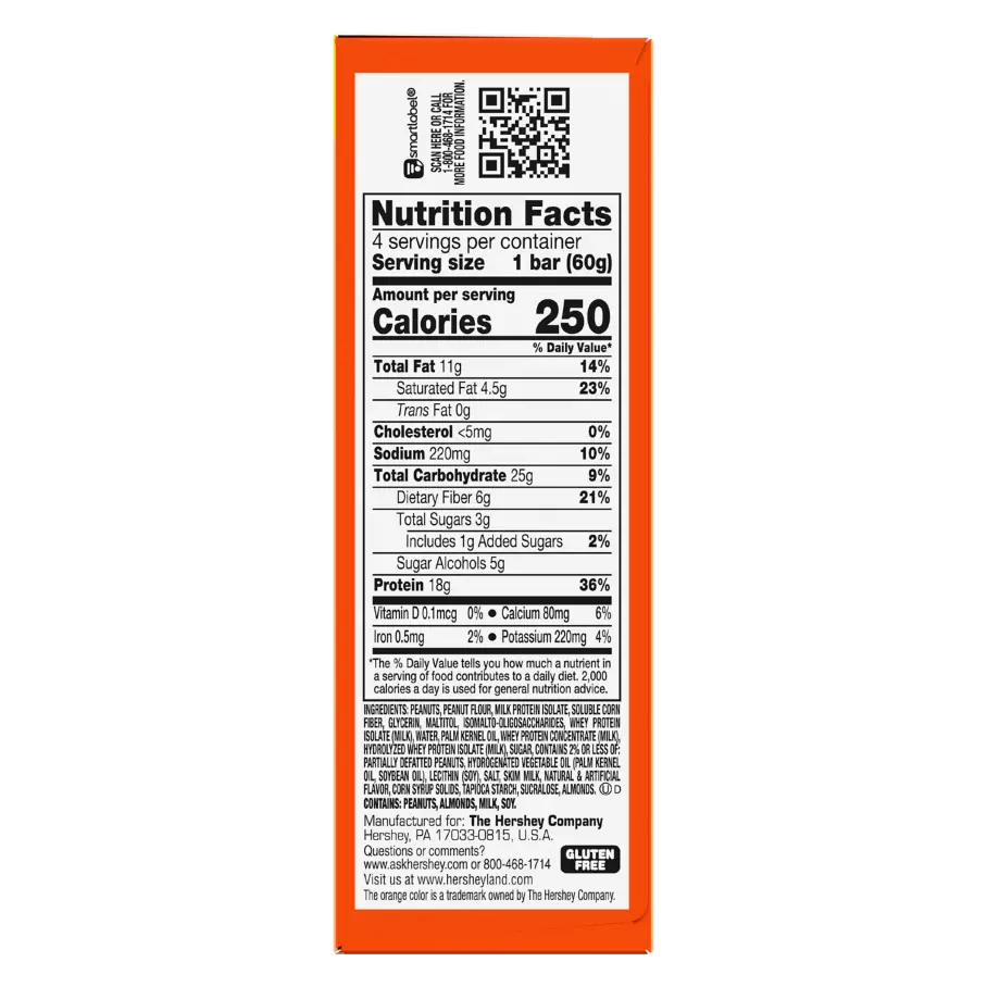 ONE REESE'S Peanut Butter Lovers Flavored Protein Bars, 2.12 oz, 4 count box - Nutritional