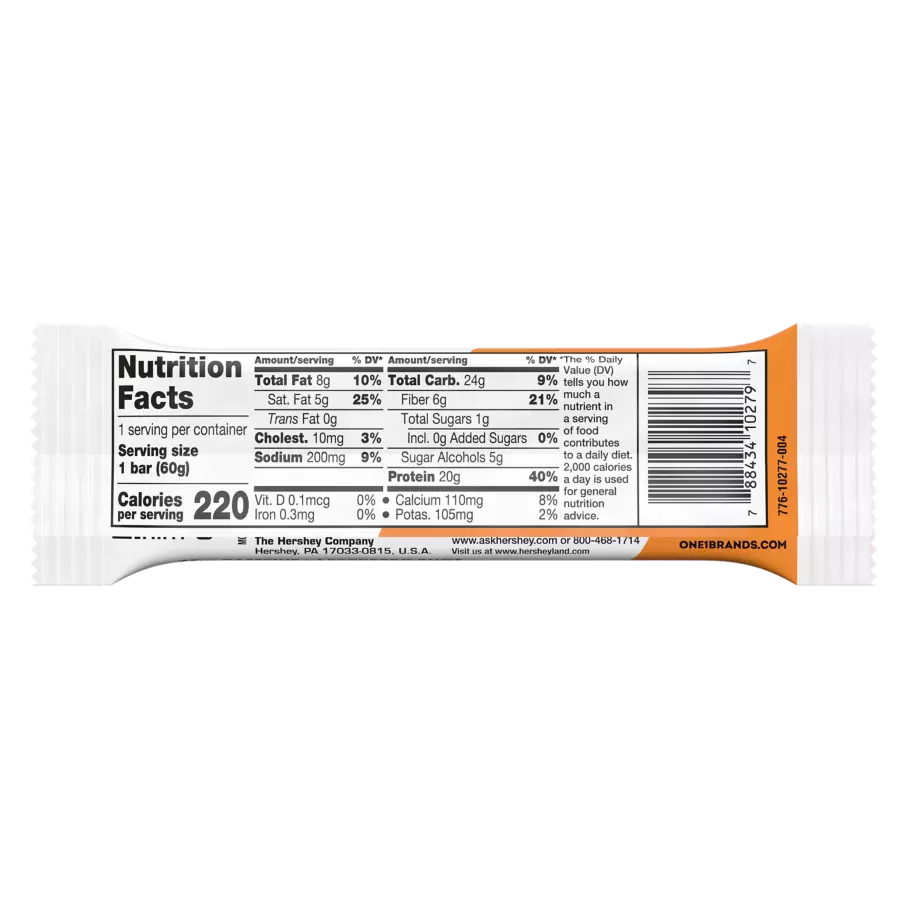ONE COFFEE SHOP Caramel Macchiato Flavored Protein Bar, 2.12 oz - Nutritional