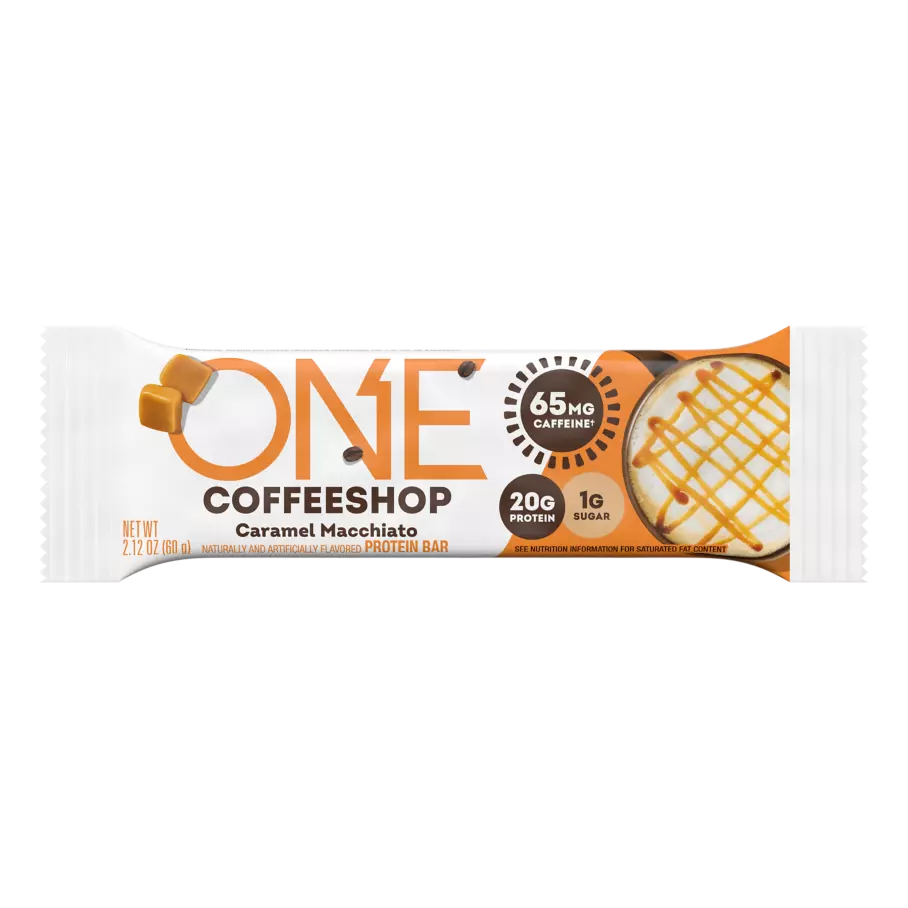 ONE COFFEE SHOP Caramel Macchiato Flavored Protein Bar, 2.12 oz - Front of Package