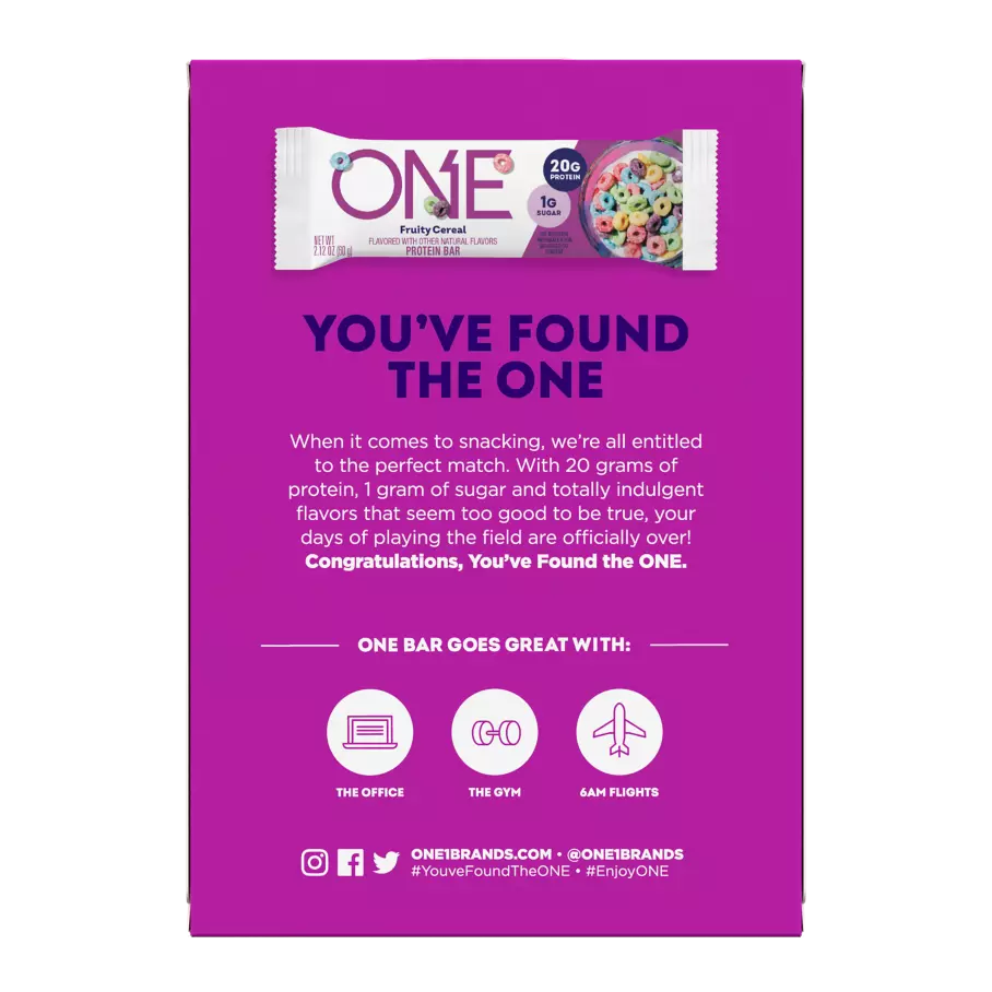 ONE BARS Fruity Cereal Flavored Protein Bars, 2.12 oz, 4 count box - Back of Package