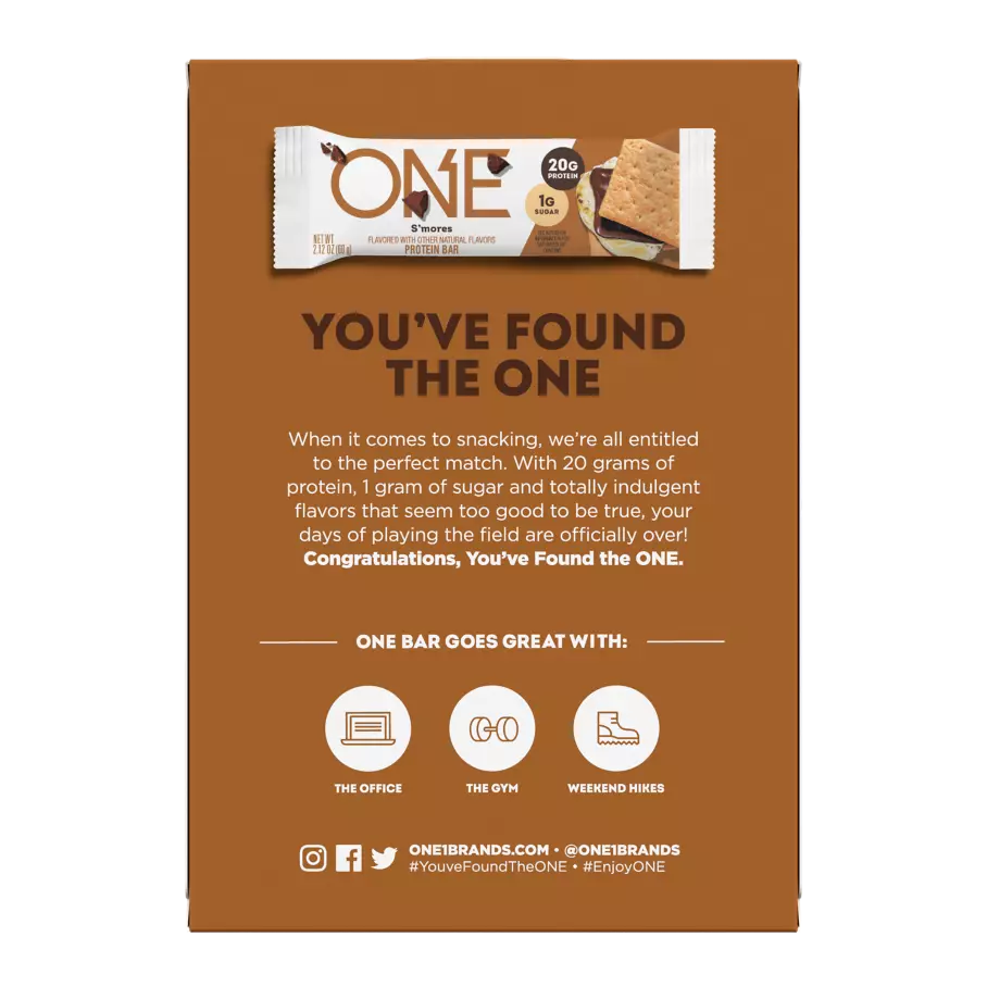 ONE BARS S'mores Flavored Protein Bars, 2.12 oz, 4 count box - Back of Package