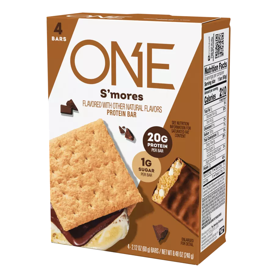 ONE BARS S'mores Flavored Protein Bars, 2.12 oz, 4 count box - Right Side of Package