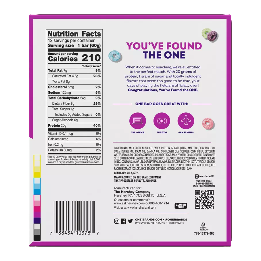 ONE BARS Fruity Cereal Flavored Protein Bars, 2.12 oz, 12 count box - Bottom of Package