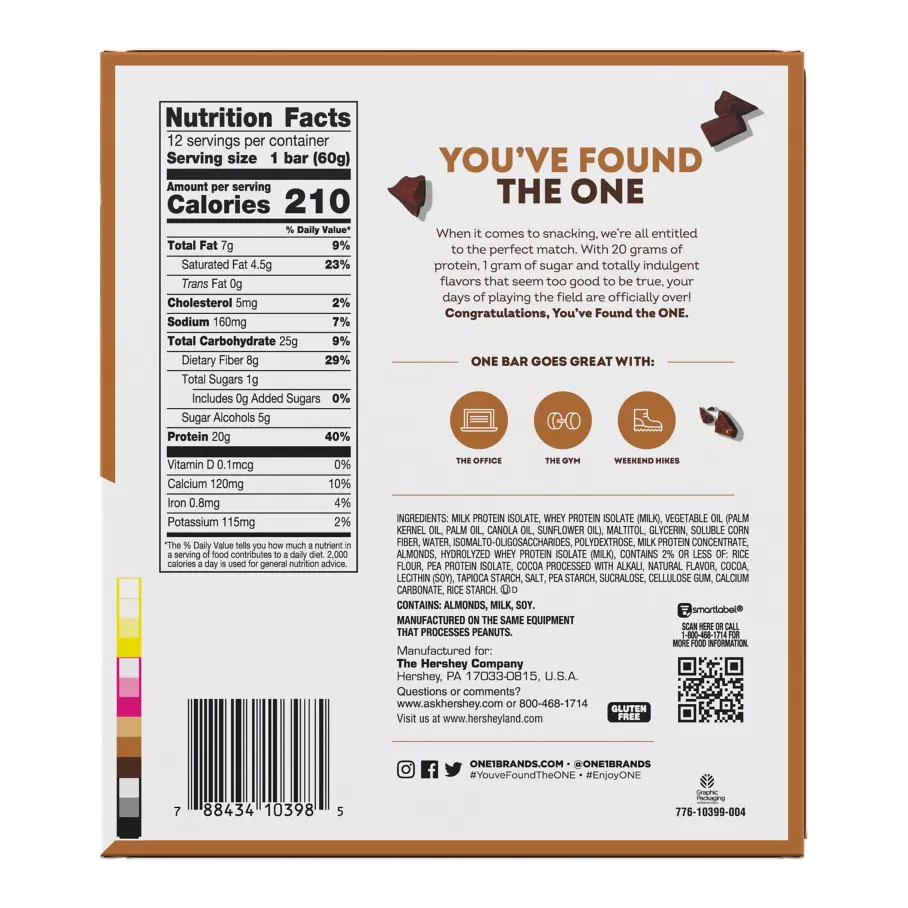 ONE BARS S'mores Flavored Protein Bars, 2.12 oz, 12 count box - Nutritional