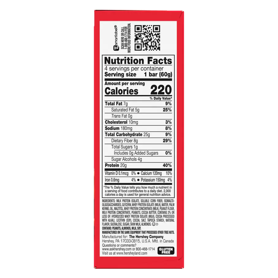 ONE BARS Peanut Butter Cup Flavored Protein Bars, 2.12 oz, 4 count box - Nutritional