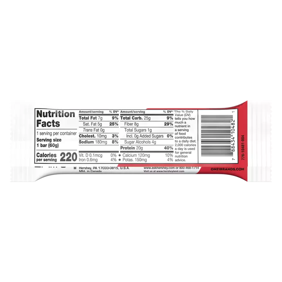 ONE BARS Peanut Butter Cup Flavored Protein Bar, 2.12 oz - Back of Package