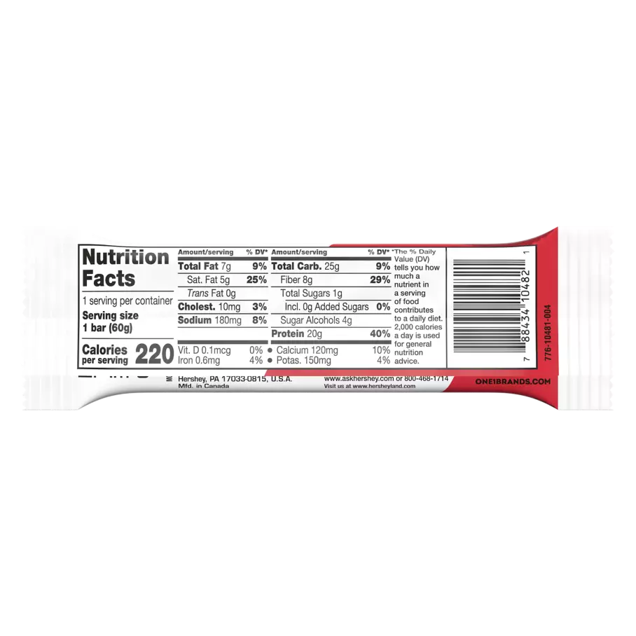 ONE BARS Peanut Butter Cup Flavored Protein Bar, 2.12 oz - Nutritional