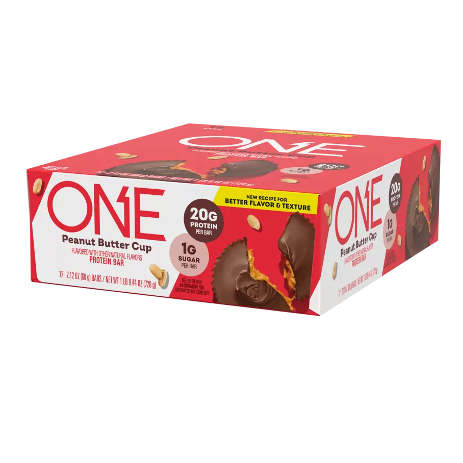ONE BARS Peanut Butter Cup Flavored Protein Bars, 2.12 oz, 12 count box - Right Side of Package