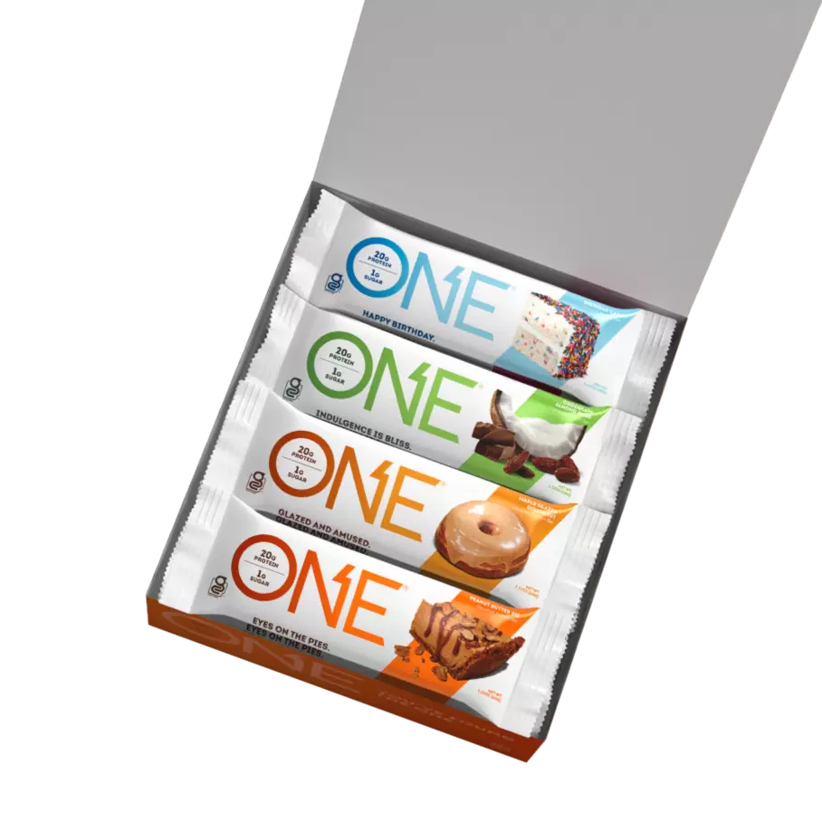 ONE BARS Best Sellers Variety Pack Flavored Protein Bars, 2.12 oz, 12 count box - Top of Package