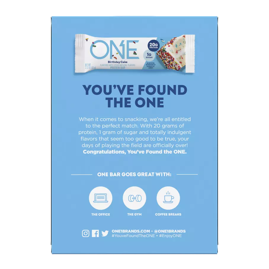 ONE BARS Birthday Cake Flavored Protein Bars, 2.12 oz, 4 count box - Back of Package