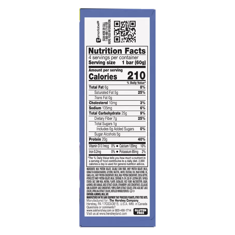 ONE BARS Blueberry Cobbler Flavored Protein Bars, 2.12 oz, 4 count box - Nutritional