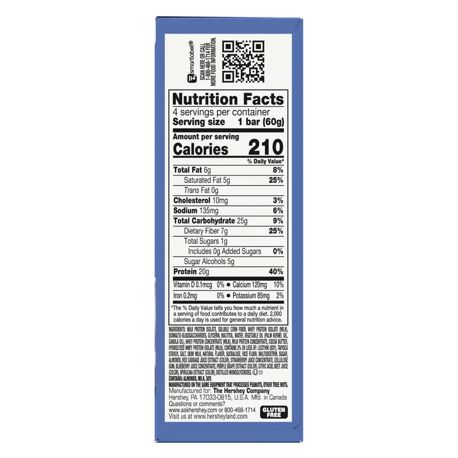ONE BARS Blueberry Cobbler Flavored Protein Bars, 2.12 oz, 4 count box - Nutritional