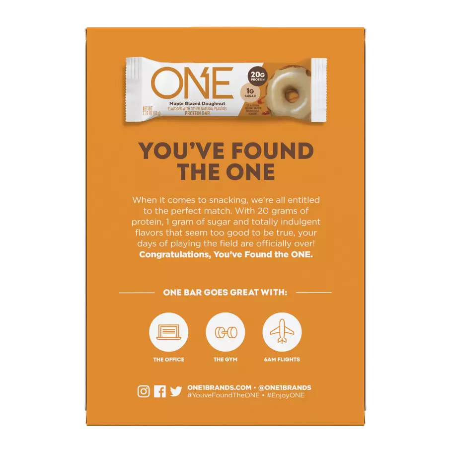 ONE BARS Maple Glazed Doughnut Flavored Protein Bars, 2.12 oz, 4 count box - Back of Package