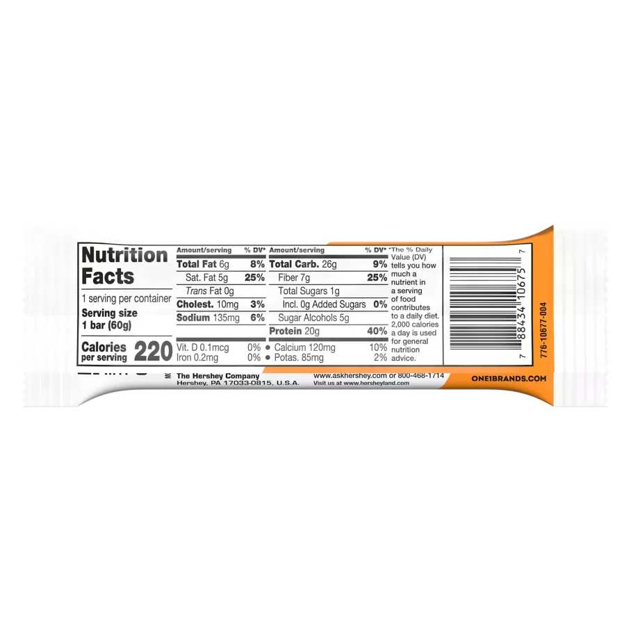 ONE BARS Maple Glazed Doughnut Flavored Protein Bar, 2.12 oz - Back of Package
