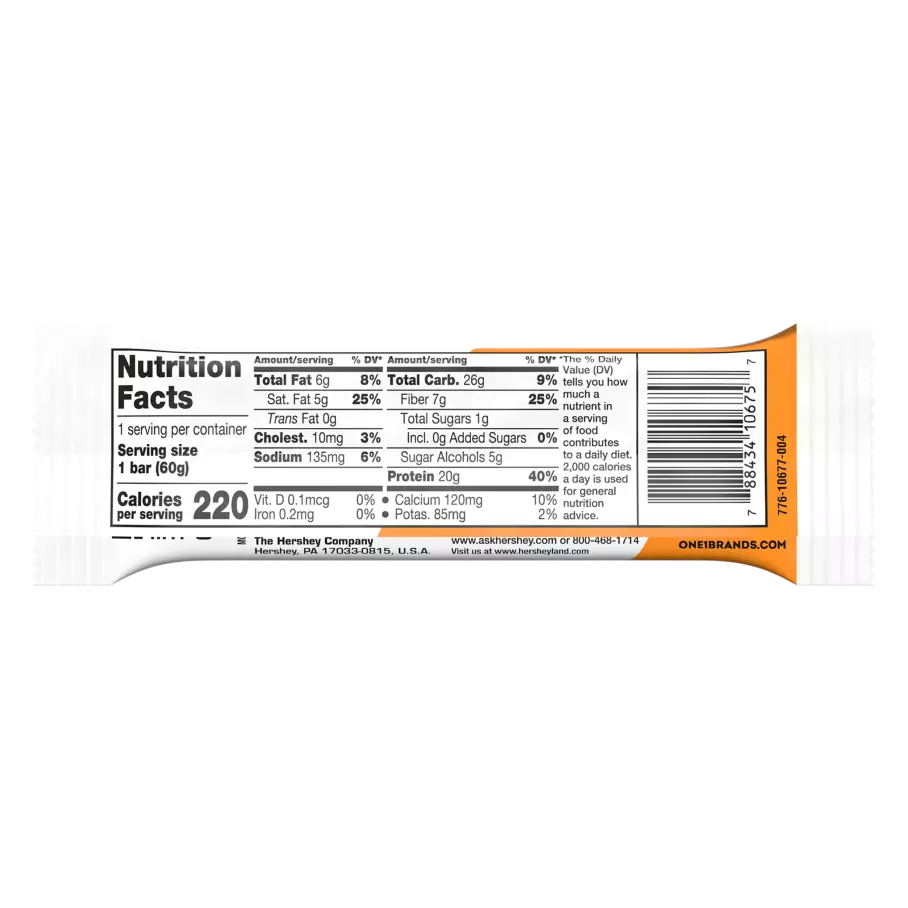 ONE BARS Maple Glazed Doughnut Flavored Protein Bar, 2.12 oz - Nutritional