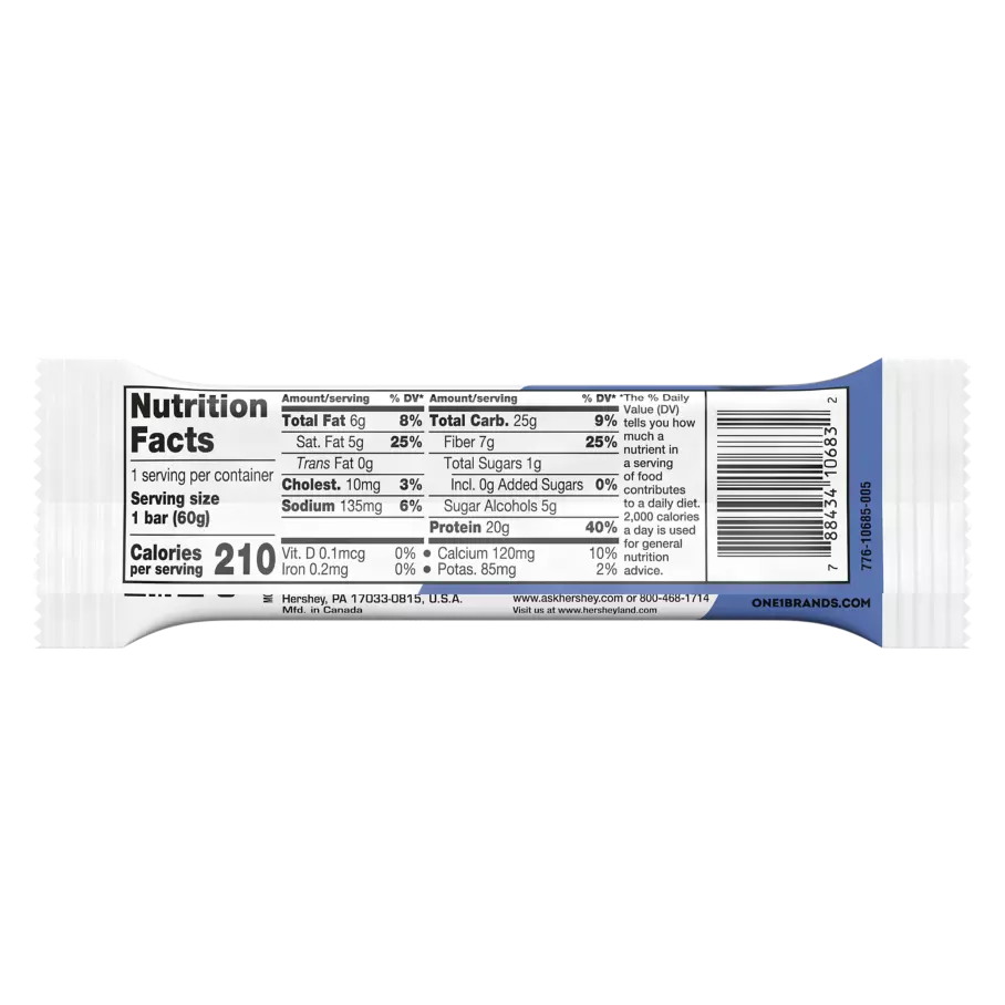 ONE BARS Blueberry Cobbler Flavored Protein Bar, 2.12 oz - Nutritional