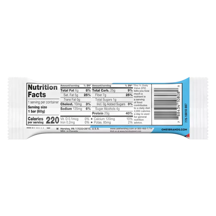 ONE BARS Birthday Cake Flavored Protein Bar, 2.12 oz - Back of Package