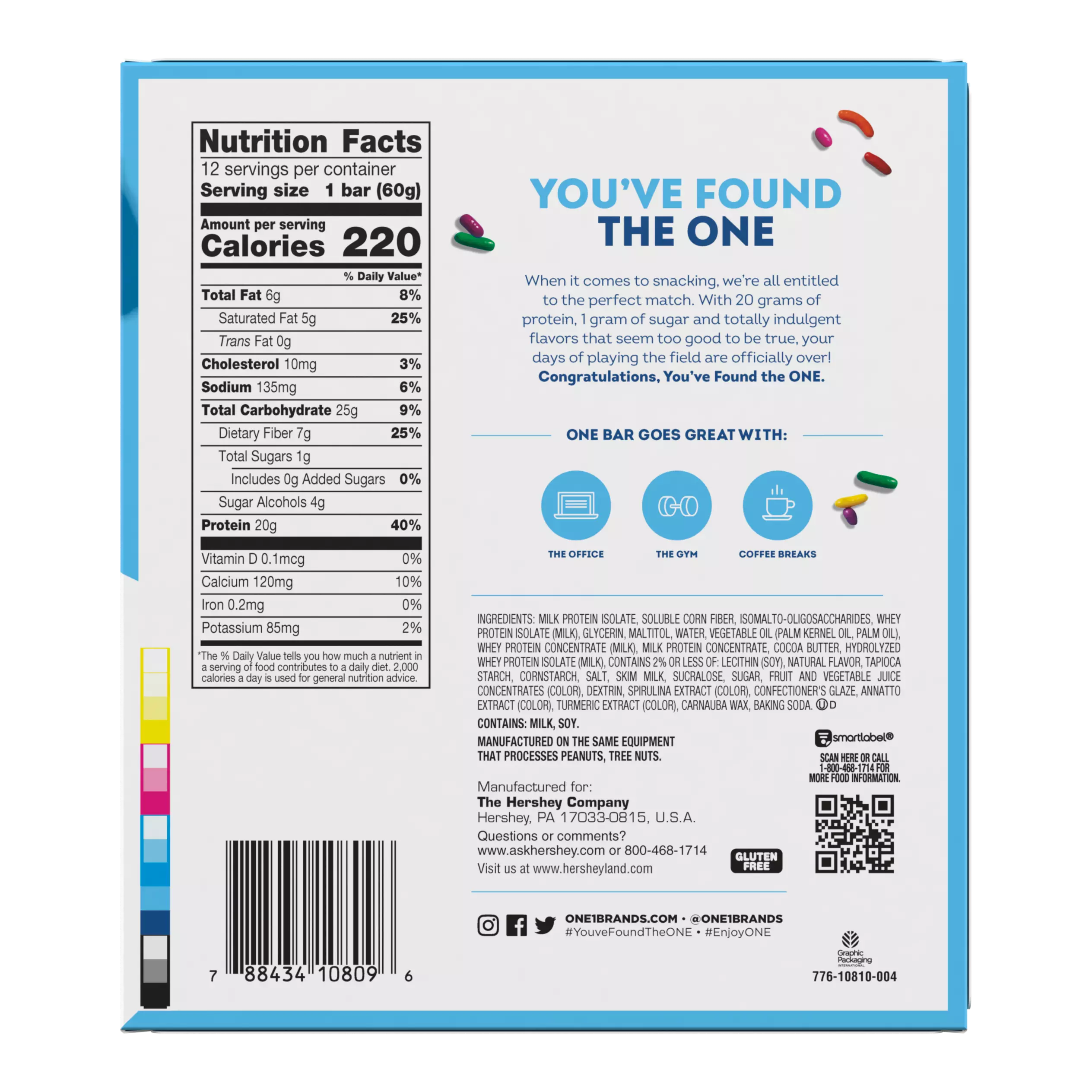 ONE BARS Birthday Cake Flavored Protein Bars, 2.12 oz, 12 count box - Bottom of Package