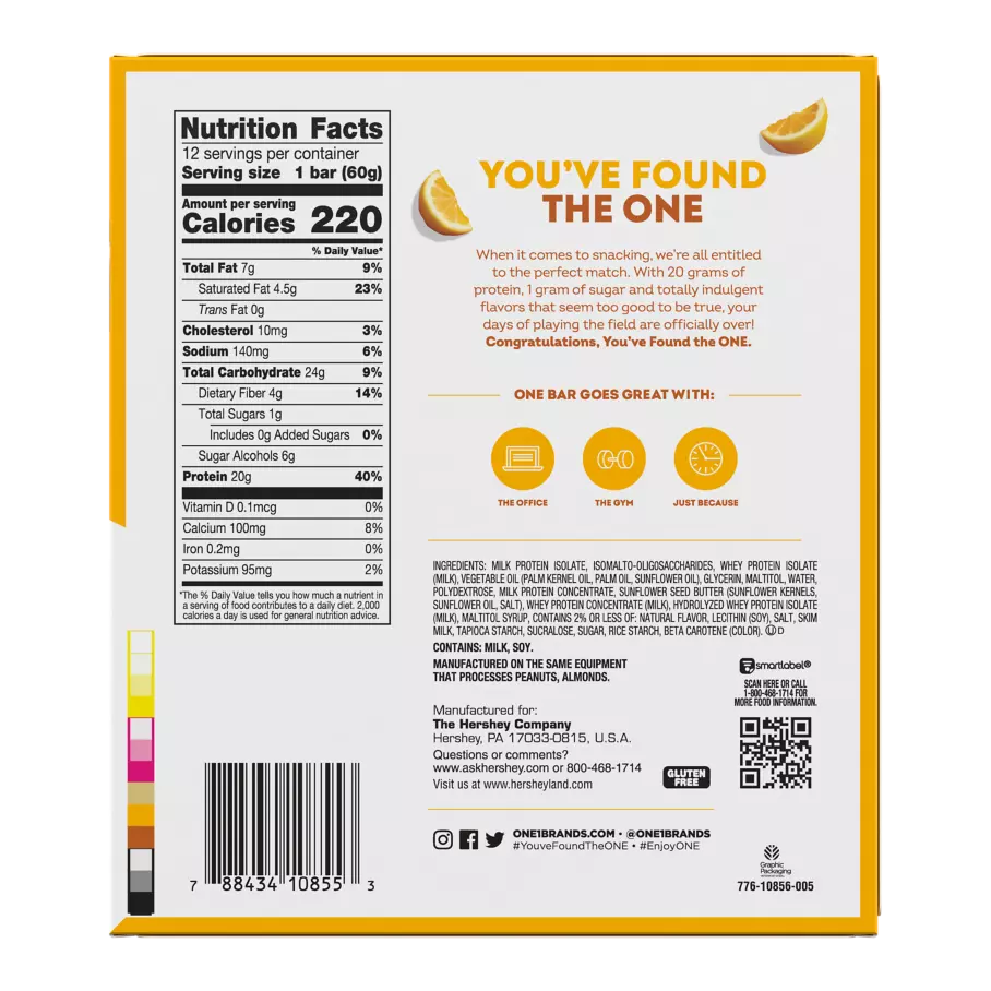 ONE BARS Lemon Cake Flavored Protein Bars, 2.12 oz, 12 count box - Nutritional