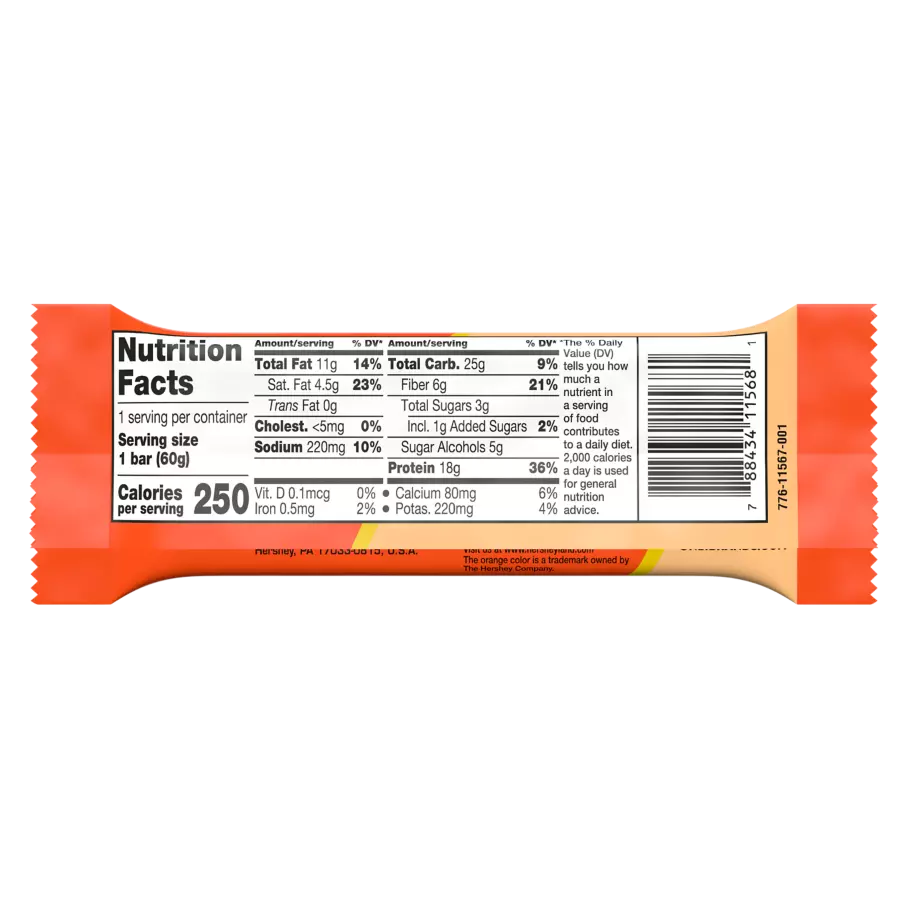 ONE REESE'S Peanut Butter Lovers Flavored Protein Bar, 2.12 oz - Back of Package