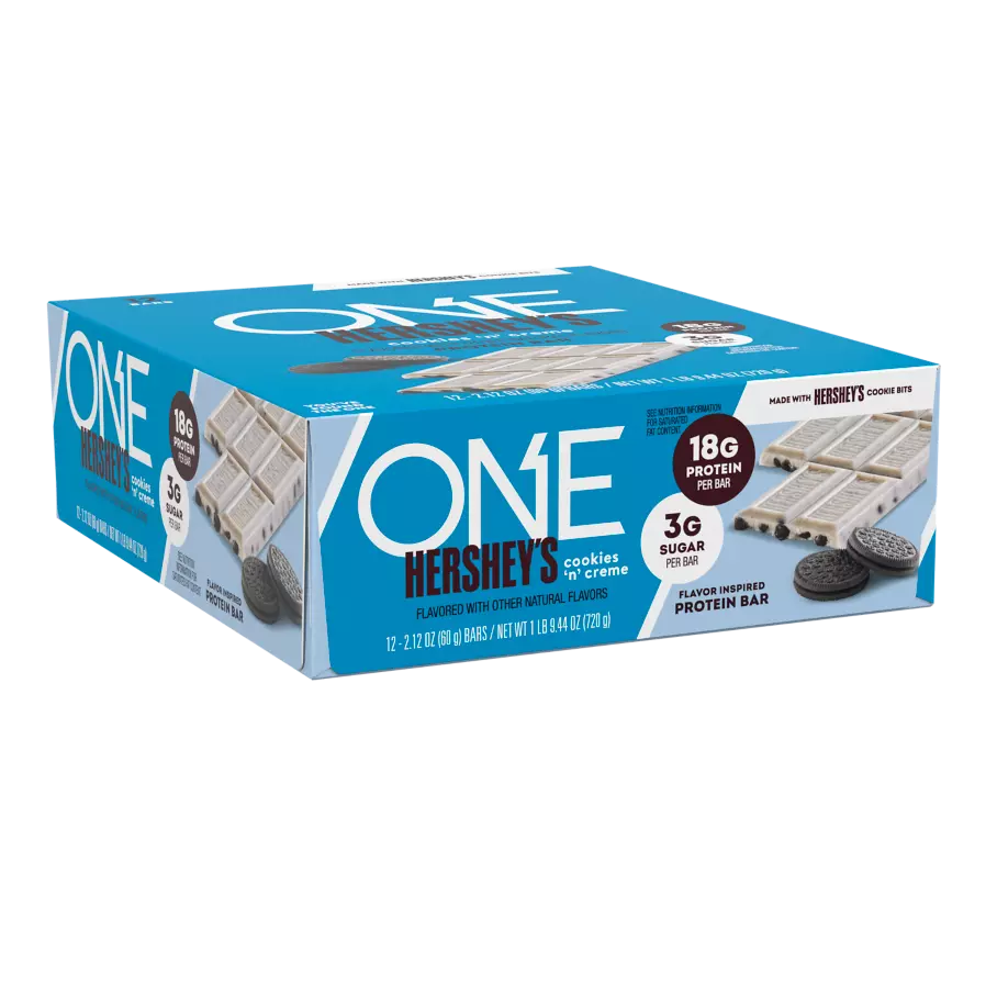 ONE HERSHEY'S Cookies ‘N’ Creme Flavored Protein Bars, 2.12 oz, 12 ...