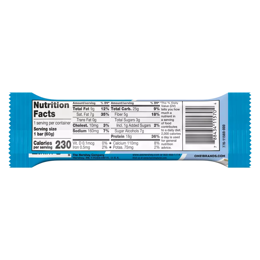 ONE HERSHEY'S Cookies ‘N’ Creme Flavored Protein Bar, 2.12 oz - Nutritional