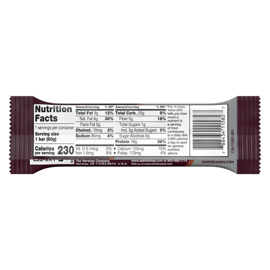 ONE HERSHEY'S Double Chocolate Flavored Protein Bar, 2.12 oz - Nutritional