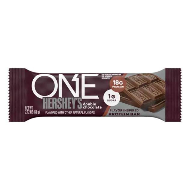 ONE HERSHEY'S Double Chocolate Flavored Protein Bar, 2.12 oz - Front of Package
