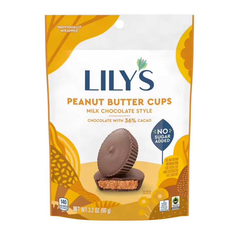 LILY'S Milk Chocolate Style Peanut Butter Cups, 3.2 oz pouch - Front of Package