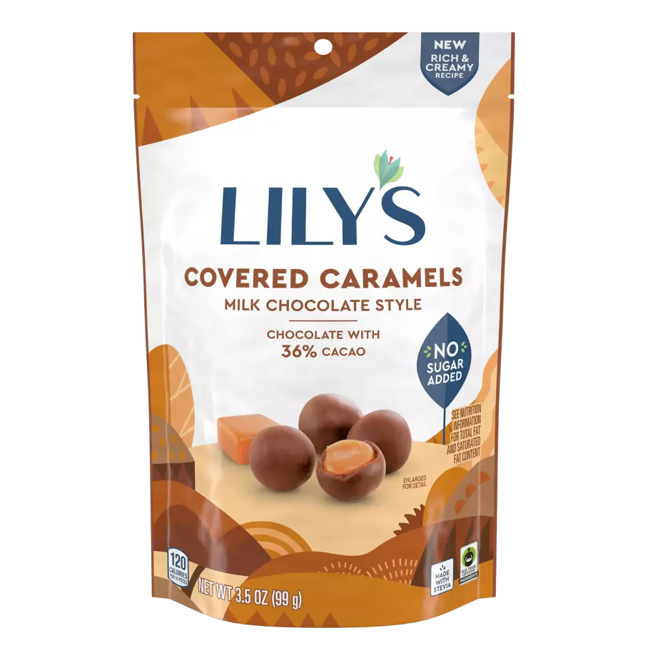 LILY'S Milk Chocolate Style Covered Caramels, 3.5 oz pouch