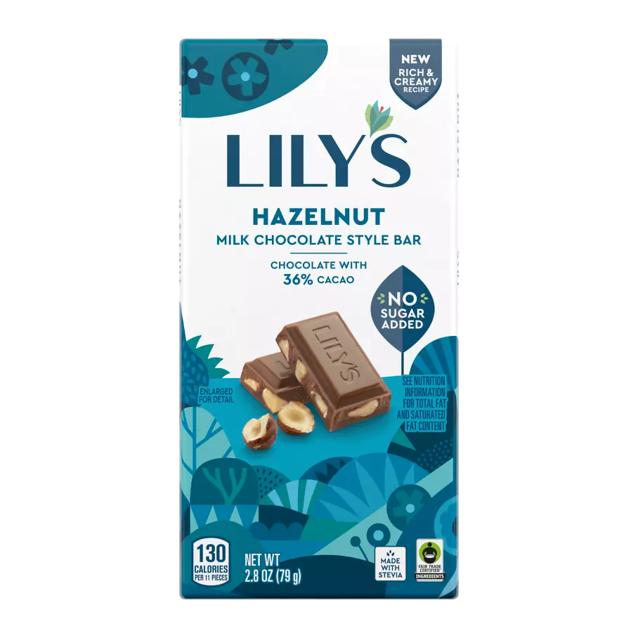 LILY'S Hazelnut Milk Chocolate Style Bar, 2.8 oz - Front of Package