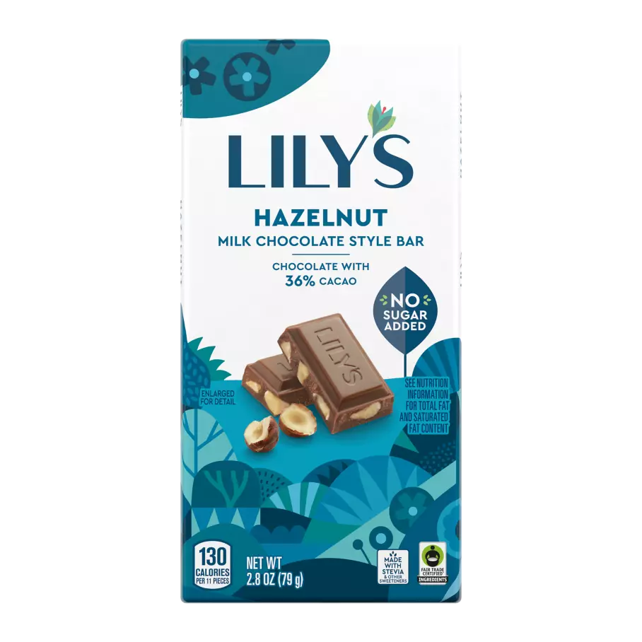 LILY'S Hazelnut Milk Chocolate Style Bar, 2.8 oz - Front of Package