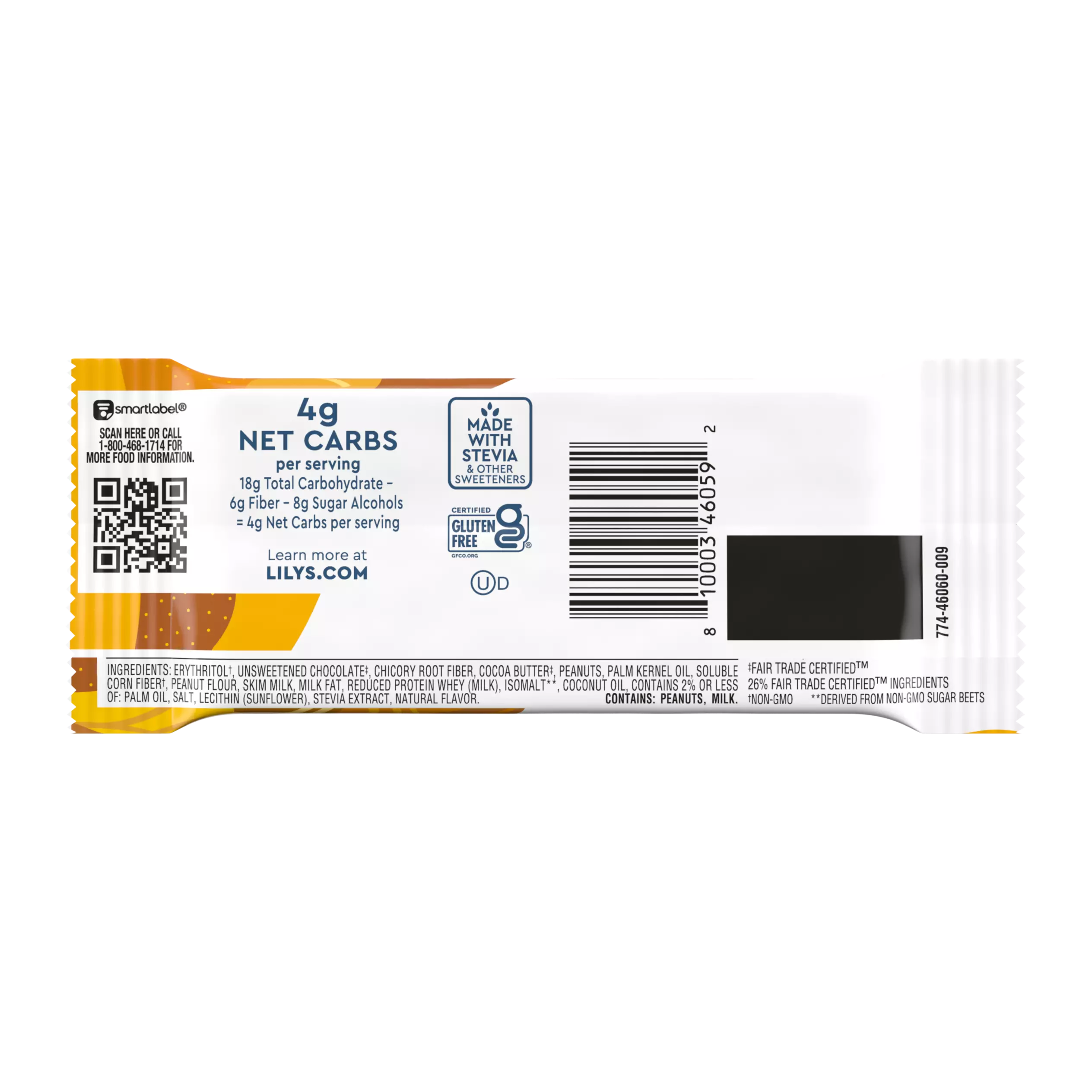LILY'S Milk Chocolate Style Peanut Butter Cups, 1.25 oz, 2 pack - Back of Package